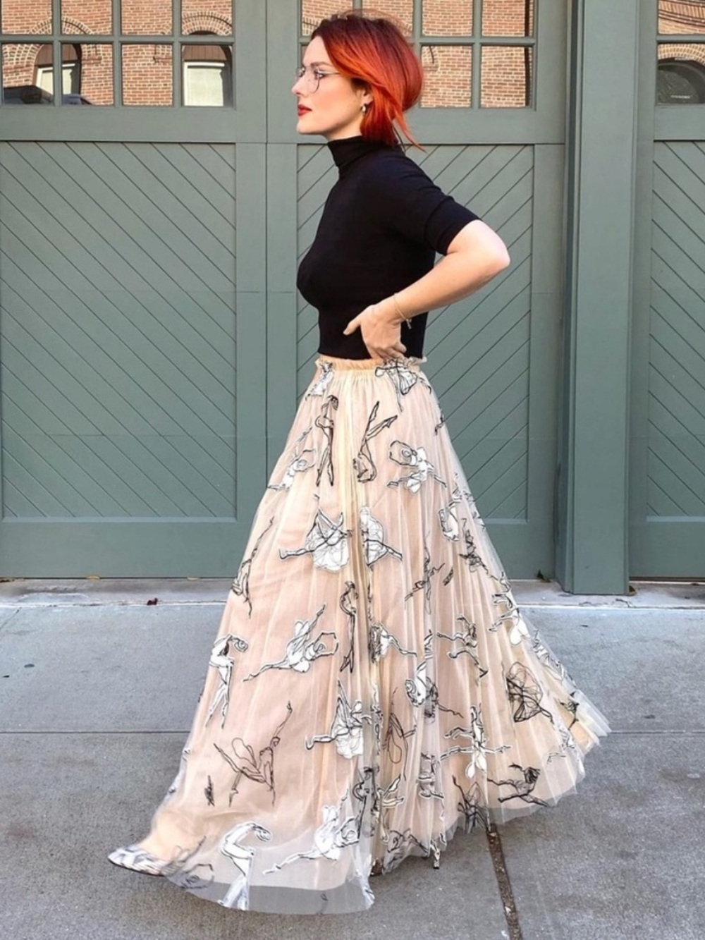 Geisha Designs Georgette Pleated Tulle Maxi Skirt SP